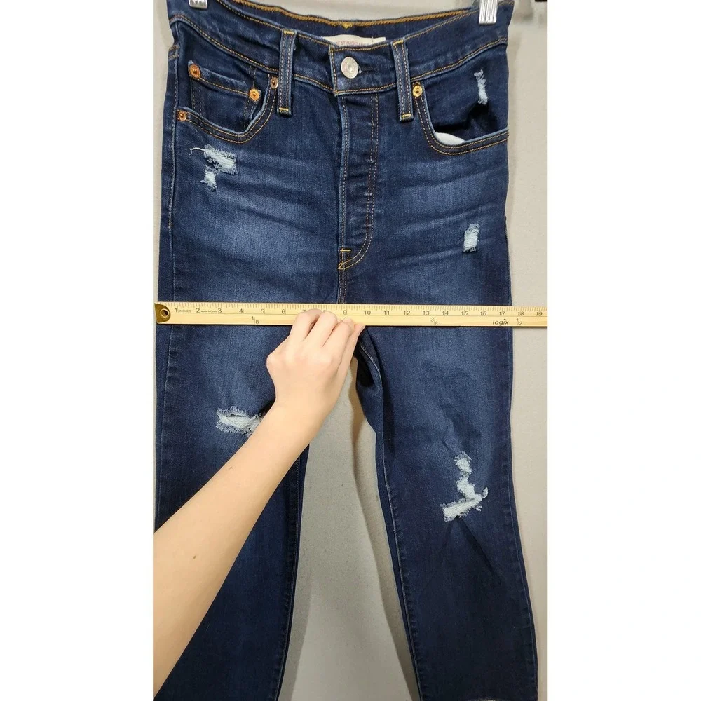 Levis Ribcage Straight Ankle Jeans Womens 25 Distress High Rise Denim Button Fly
